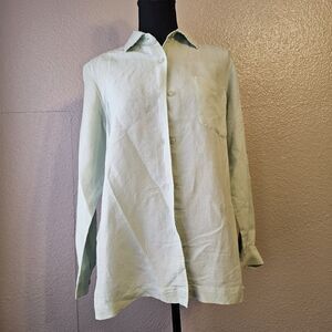 Crazy Horse Liz Claiborne Ramie Cotton Button Front Shirt Mint Green OfficeDD732